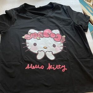 Hello Kitty Adults Black Tee with Pink Floral Accents SZ XL